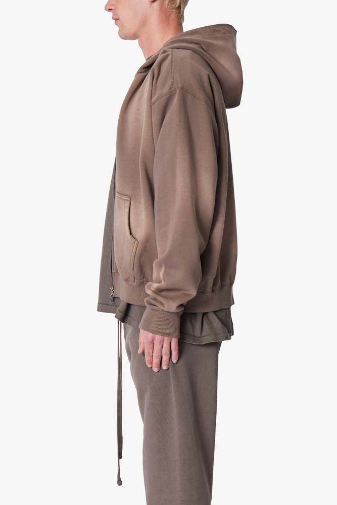 Faded Basic Zip Up Hoodie - Muddy Grey