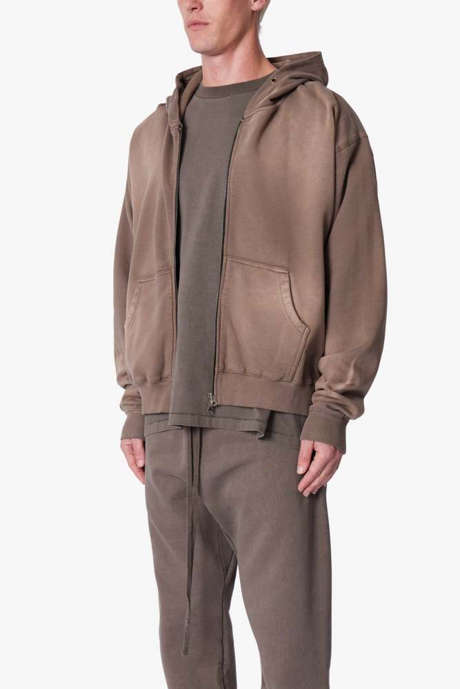 Faded Basic Zip Up Hoodie - Muddy Grey