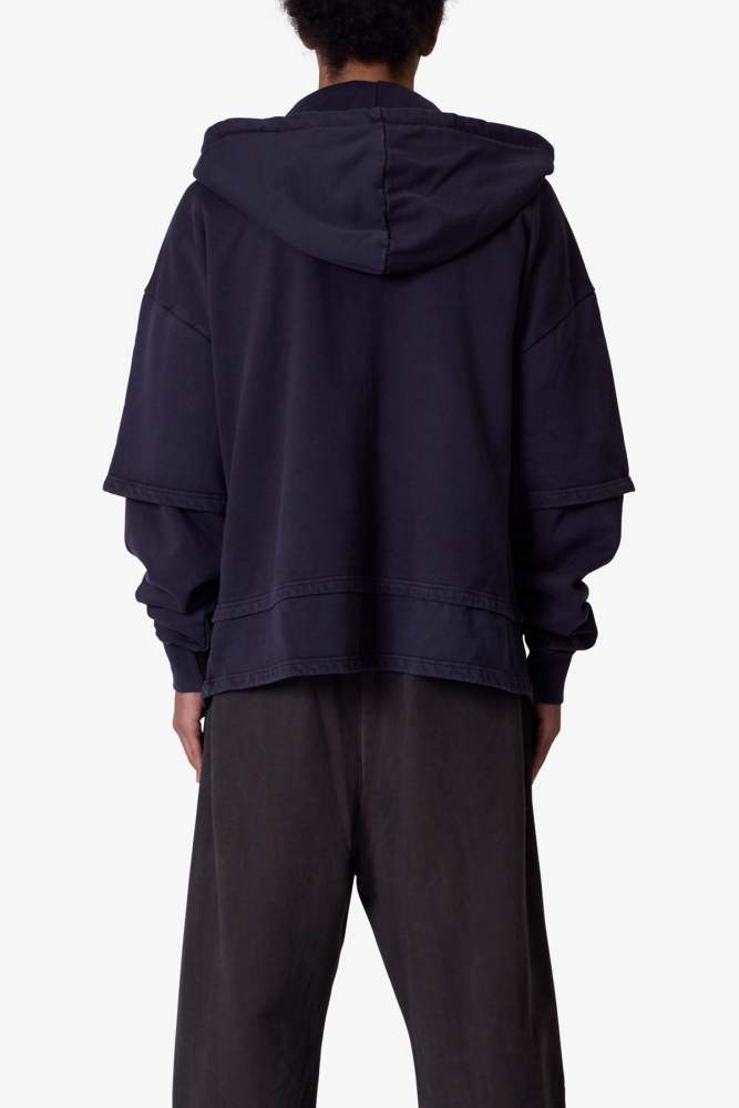 Double Layer Zipper Sweater - Washed Black