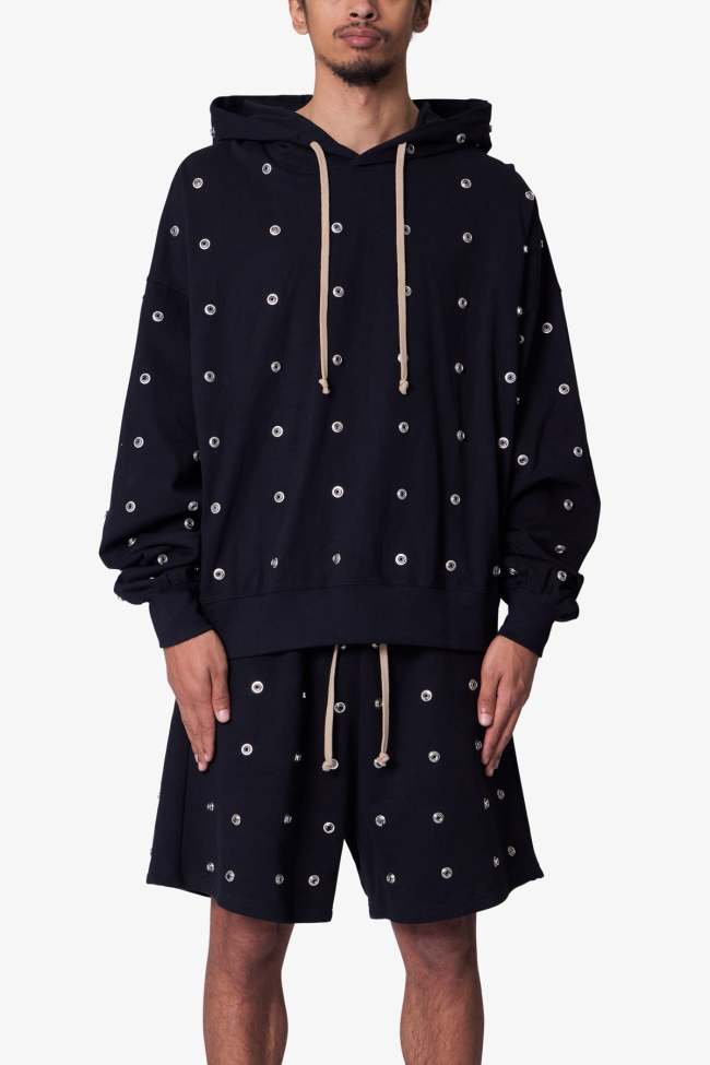 All Over Button Hoodie - Black