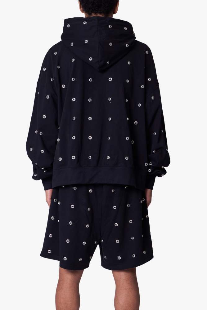 All Over Button Hoodie - Black