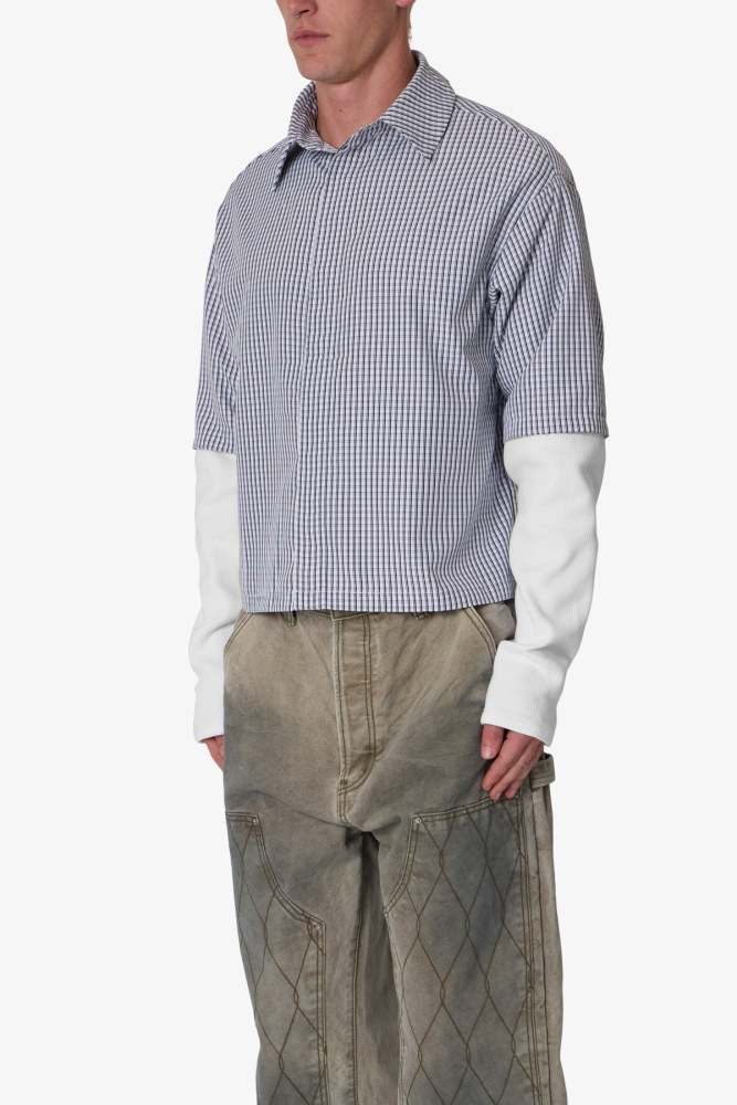 Poplin Thermal Cropped Shirt - Black/White