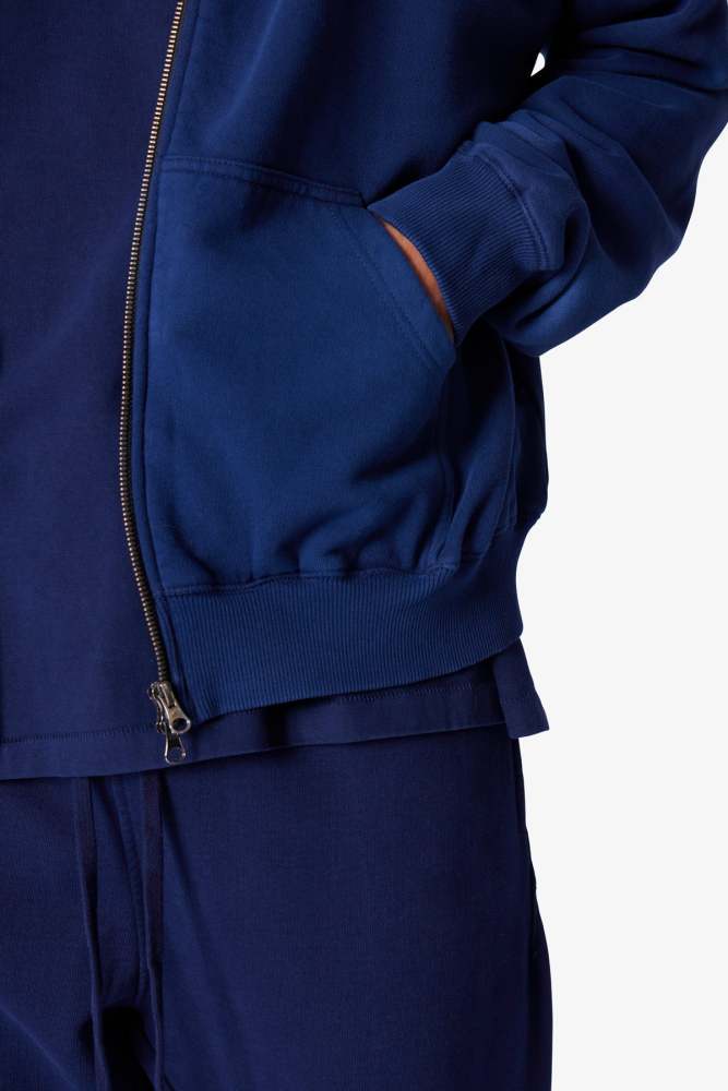 Faded Basic Zip Up Hoodie - Navy