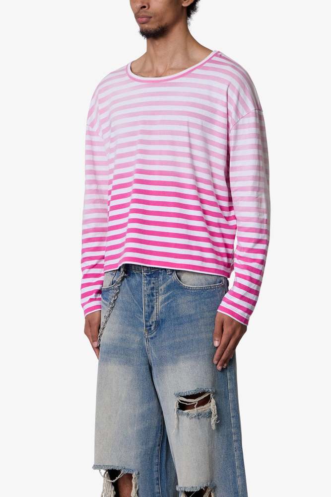 Faded Stripe L/S Tee - Pink/White