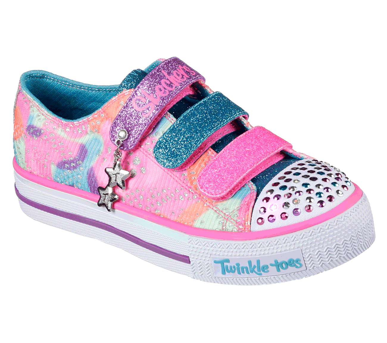 Skechers Girls Twinkle Toes: Shuffles - Lookin Lovely Neon Pink/Multi
