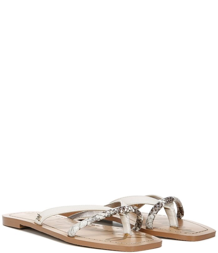Abbey Snake Print Leather Square Toe Thong Sandals