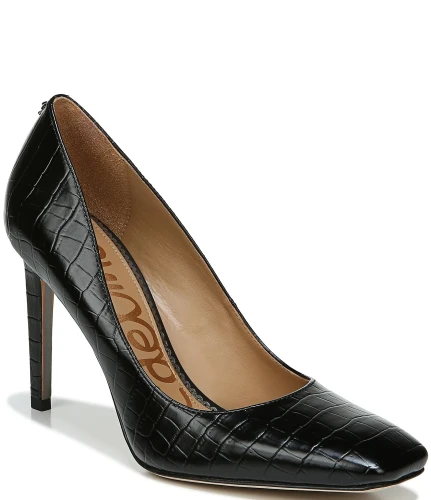 Beth Square Toe Croc Embossed Leather Pumps