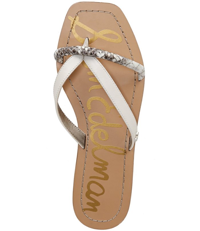 Abbey Snake Print Leather Square Toe Thong Sandals