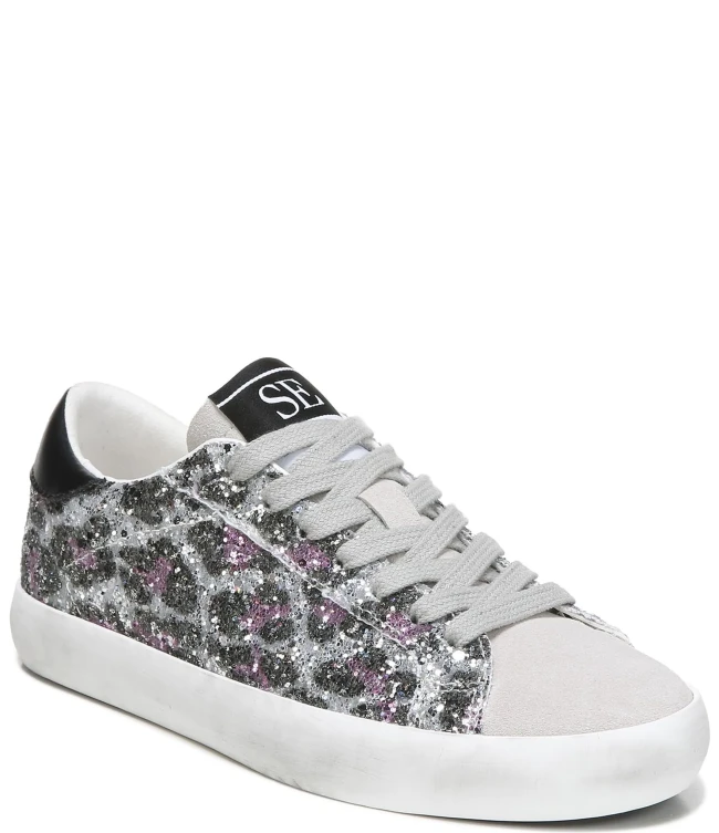 Girls' Aubrie Mini Animal Print Glitter Lace-Up Sneakers (Toddler)