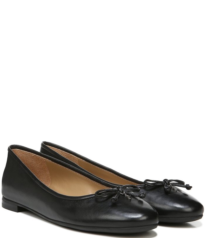 Kaylee Bow Detail Leather Almond Toe Ballet Flats