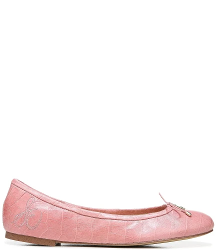 Felicia Croco Embossed Leather Bow Detail Ballet Flats