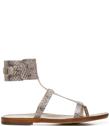 Mollie Snake Printed Leather Ankle Band Thong Sandals