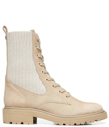Lydell Suede and Ribbed Knit Lug Sole Combat Sock Booties