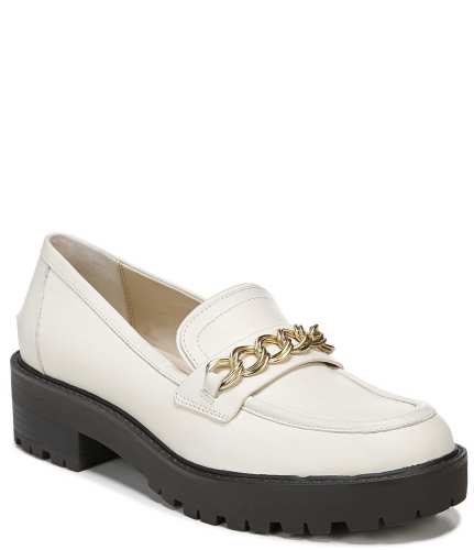Taelor Leather Almond Toe Chain Detail Loafers