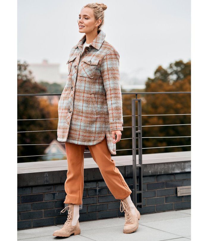 Long Sleeve Point Collar High-Low Plaid Shacket
