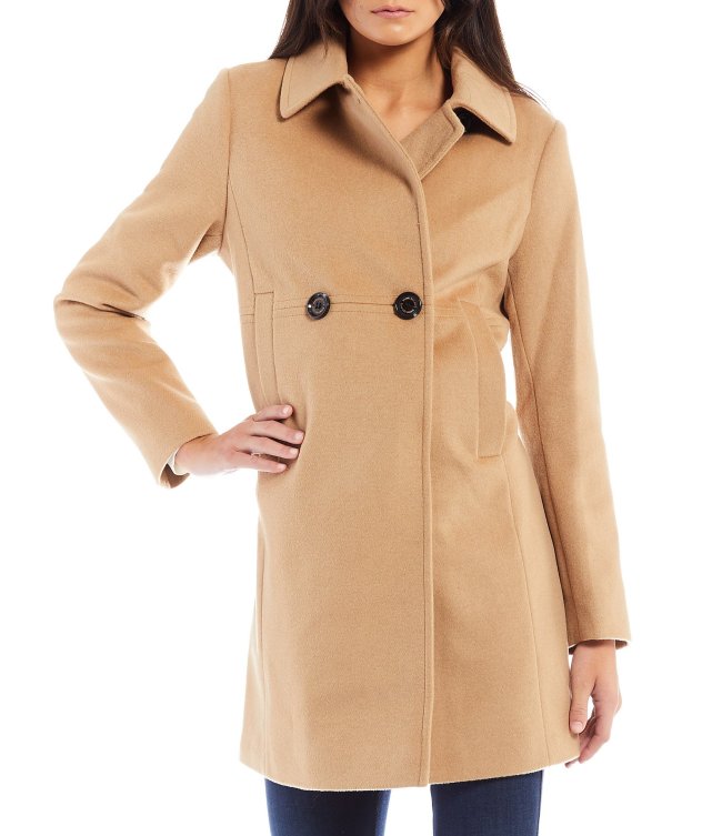 Double Breasted Point Collar Long Sleeve Wool Coat