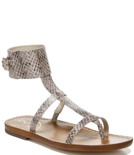 Mollie Snake Printed Leather Ankle Band Thong Sandals