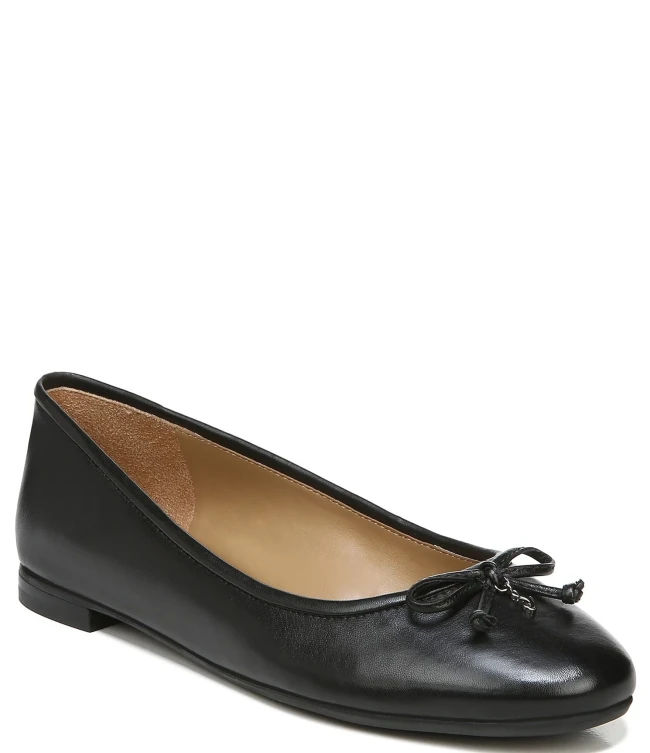 Kaylee Bow Detail Leather Almond Toe Ballet Flats