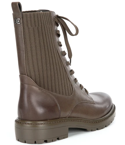 Lydell Leather And Ribbed Knit Lug Sole Combat Sock Booties