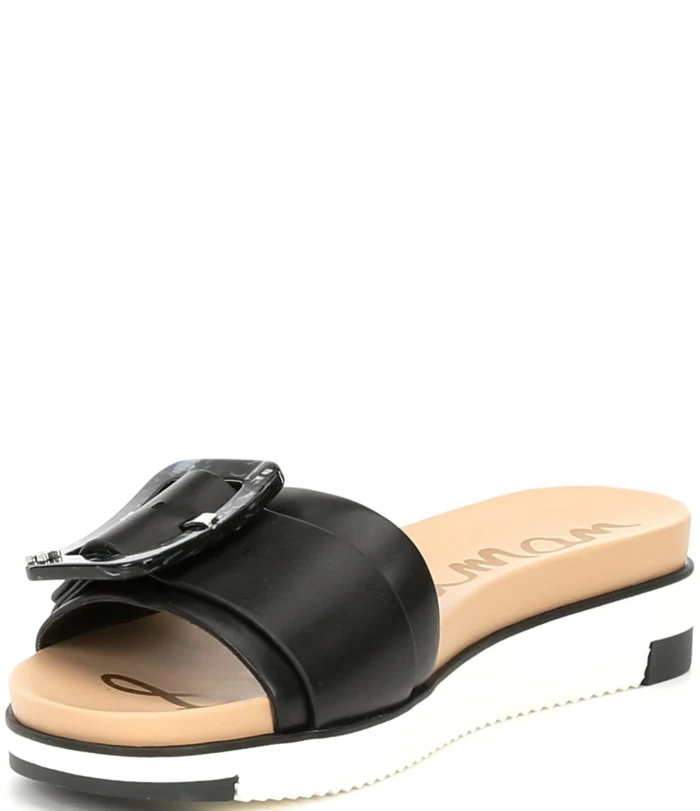 Ariane Leather Buckle Detail Platform Slide Sandals