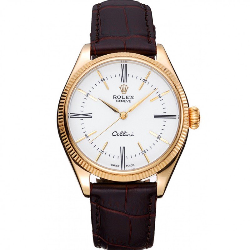 Rolex Cellini White Dial Gold Case 