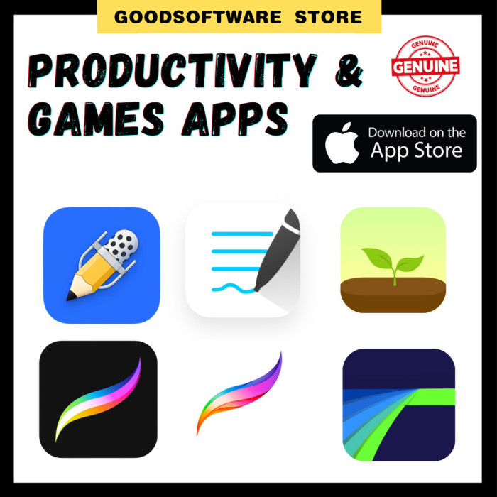 Procreate, GoodNotes 5, Notability, Lumafusion iPad iPhone Apps (Genuine iOS App Store)