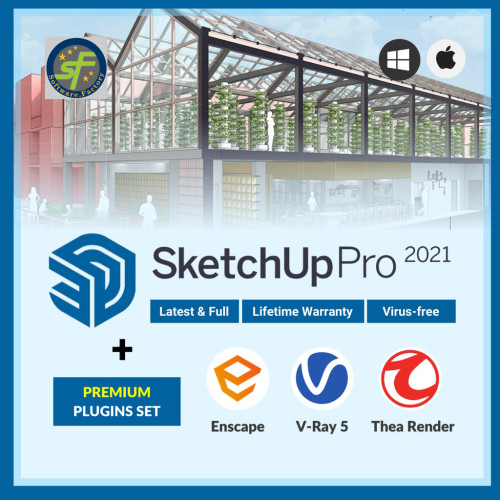 Sketch Up Pro Full Package Bundle + Vray 5 + Enscape 3 + Thea Render [Windows/Mac/M1Chip][Lifetime & Full]
