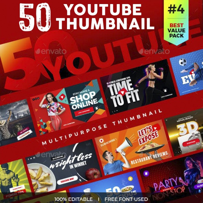 50 Sets Youtube Thumbnail Design Template Free Updates | PSD File | Koleksi Template Youtube Thumbnail Photoshop