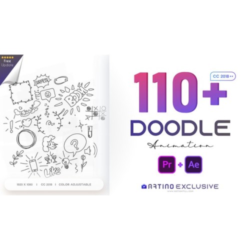 110 Sets Animated Doodles Pack Template Bundle Collection Free Updates | Premiere Pro & After Effects