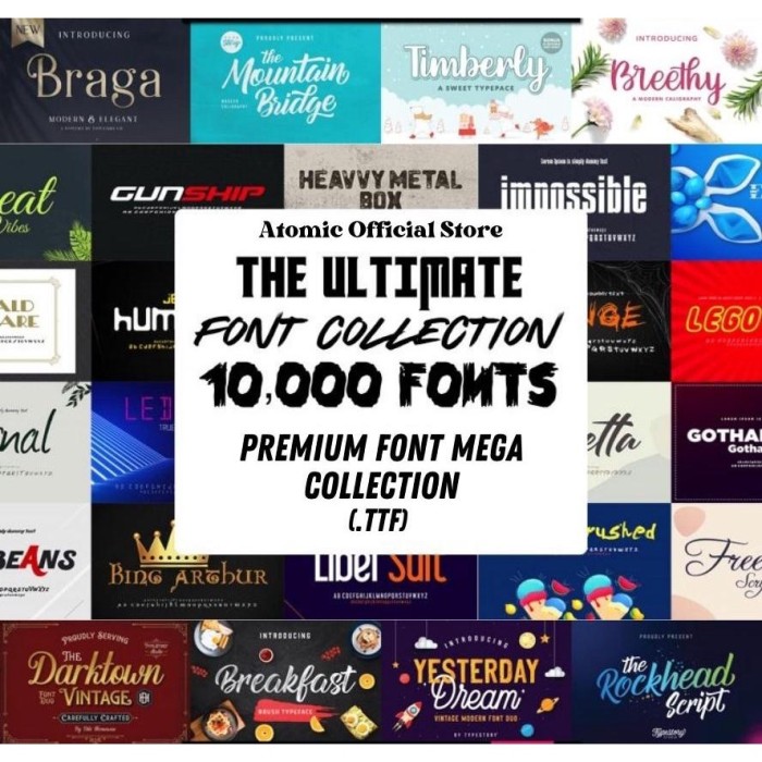 10,000 Biggest Font Collection Bundle | Mixed Premium and Free Font | Koleksi Font Murah