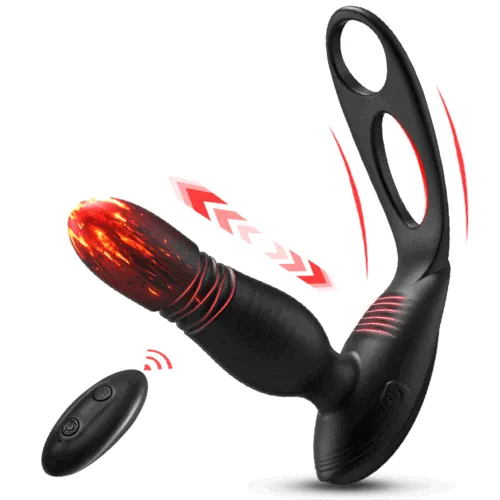 Low-noise 10 Thrusting 10 Vibrating Prostate Massager With Dual Cock Rings
