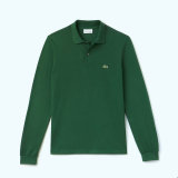 Long Sleeve Polo Shirt Embroidered Lapel Cotton ArmyGreen
