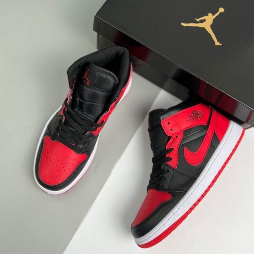 Nike adult air Jordan 1 Mid Banned (2020) black and red