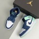 adult 1 Mid SE Mystic Navy Mint Foam blue and white