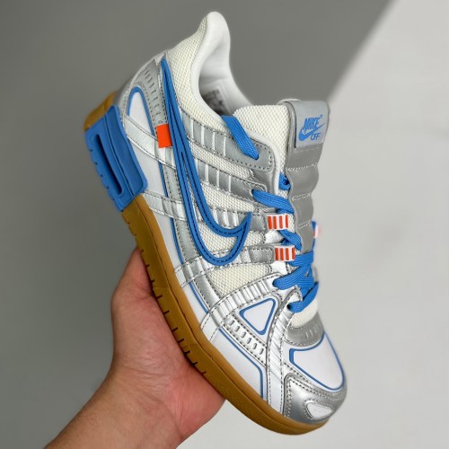 OFF-WHITE x adult Air Rubber Dunk UNC silver and blue