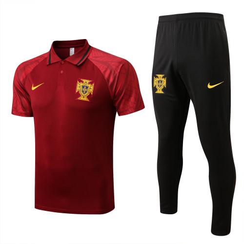 Portugal 2022-2023 Mens Polo Shirts Soccer Jersey Shirt Quick Dry Casual Short Sleeve trousers suit wine red