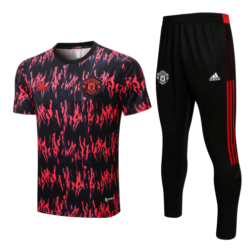 Adidas Manchester United F.C. 2022-2023 Mens Shirts Soccer Jersey Shirt Quick Dry Casual Short Sleeve trousers suit trousers black red