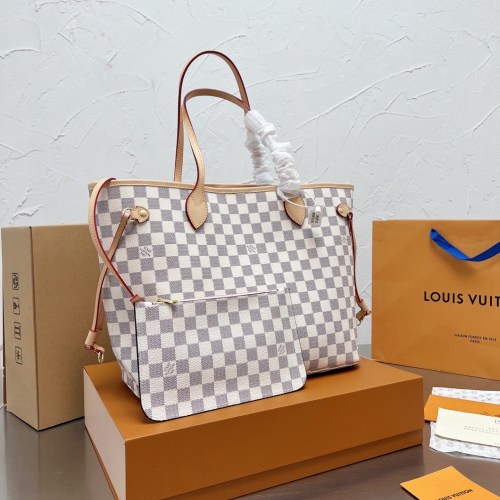 original Neverfull Damier Azur Rose Ballerine Lining 32X29X17cm