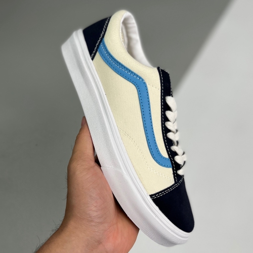 Vans adult style 36 low top casual shoes Beige black and blue