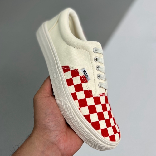 Vans adult Era asymmetrical checkerboard low top skateboard shoes red beige