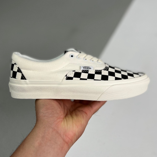 Vans adult Era asymmetrical checkerboard low top Casual Canvas Skateboard Shoes black white