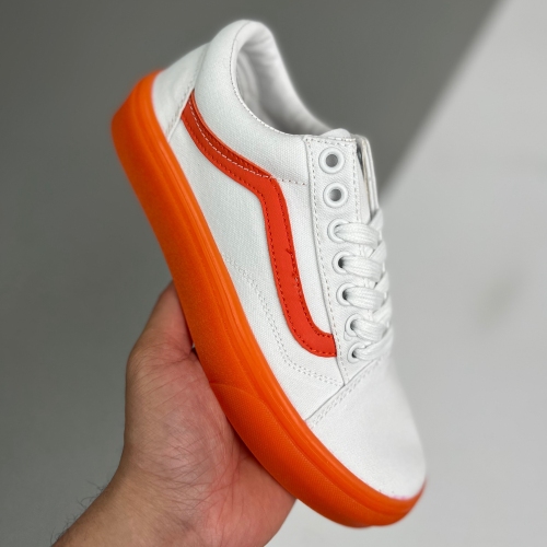 Vans adult Old Skool Low-Top Casual Skateboard Shoes white orange