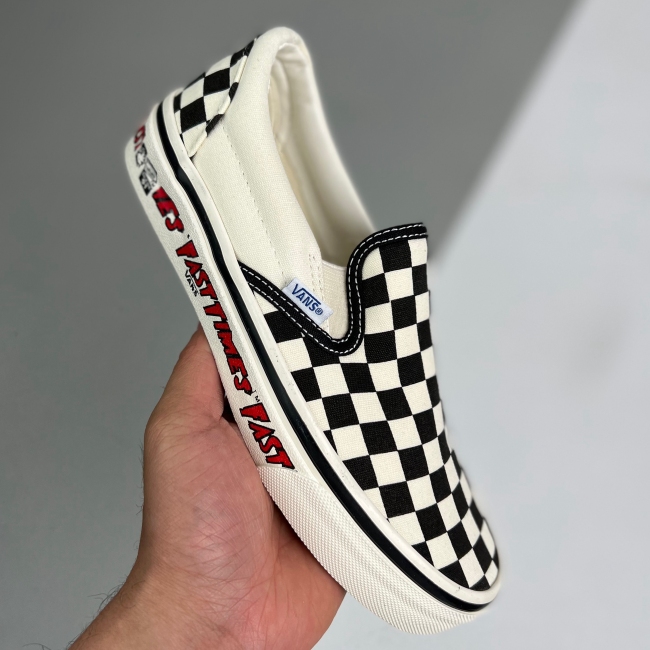 adult Anaheim Factory Slip-On checkerboard Low-Top Casual Skateboard checkered Shoes black white