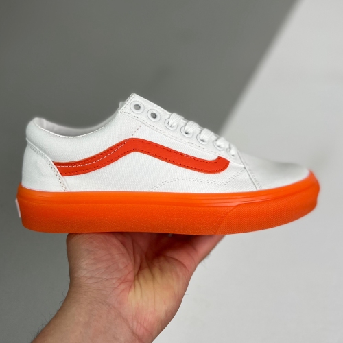 Vans adult Old Skool Low-Top Casual Skateboard Shoes white orange