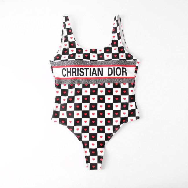 adult women's one-piece swimsuit Black white and red DR46