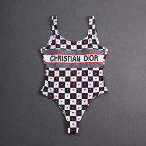adult women's one-piece swimsuit Black white and red DR46