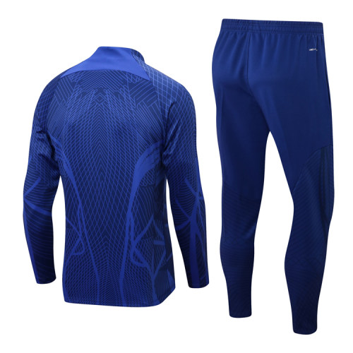 adult Netherlands 2022-2023 Mens Soccer Jersey Quick Dry Casual long Sleeve trousers suit blue