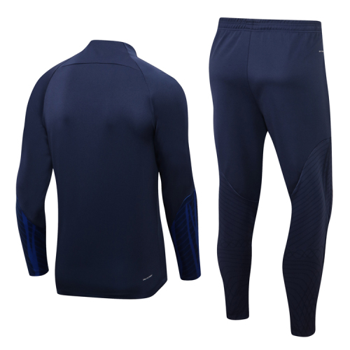 Nike adult France 2022-2023 Mens Soccer Jersey Quick Dry Casual long Sleeve trousers suit sapphire