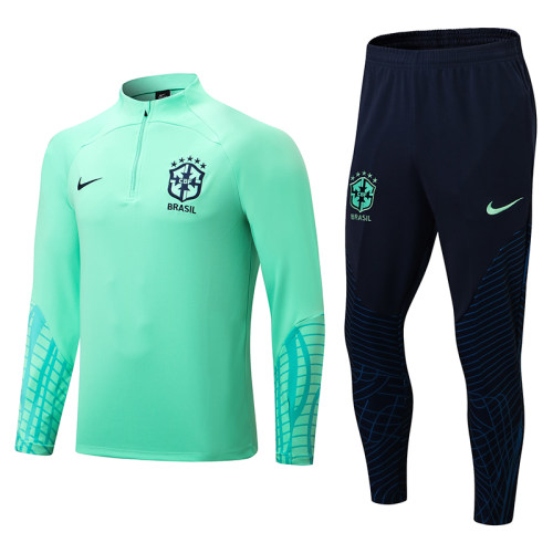adult Brazil 2022-2023 Mens Soccer Jersey Quick Dry Casual long Sleeve trousers suit green