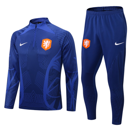 Nike adult Netherlands 2022-2023 Mens Soccer Jersey Quick Dry Casual long Sleeve trousers suit blue